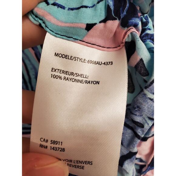 Women's Tribal Jeans Blue & Pink Tropical Jungle Floral Side Tie Tank | Size PS - Picture 13 of 13